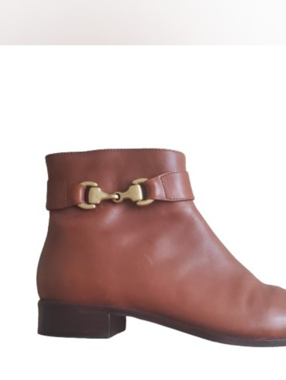 Talbots Cognac Brown Leather Ankle Booties with Gold Buckle